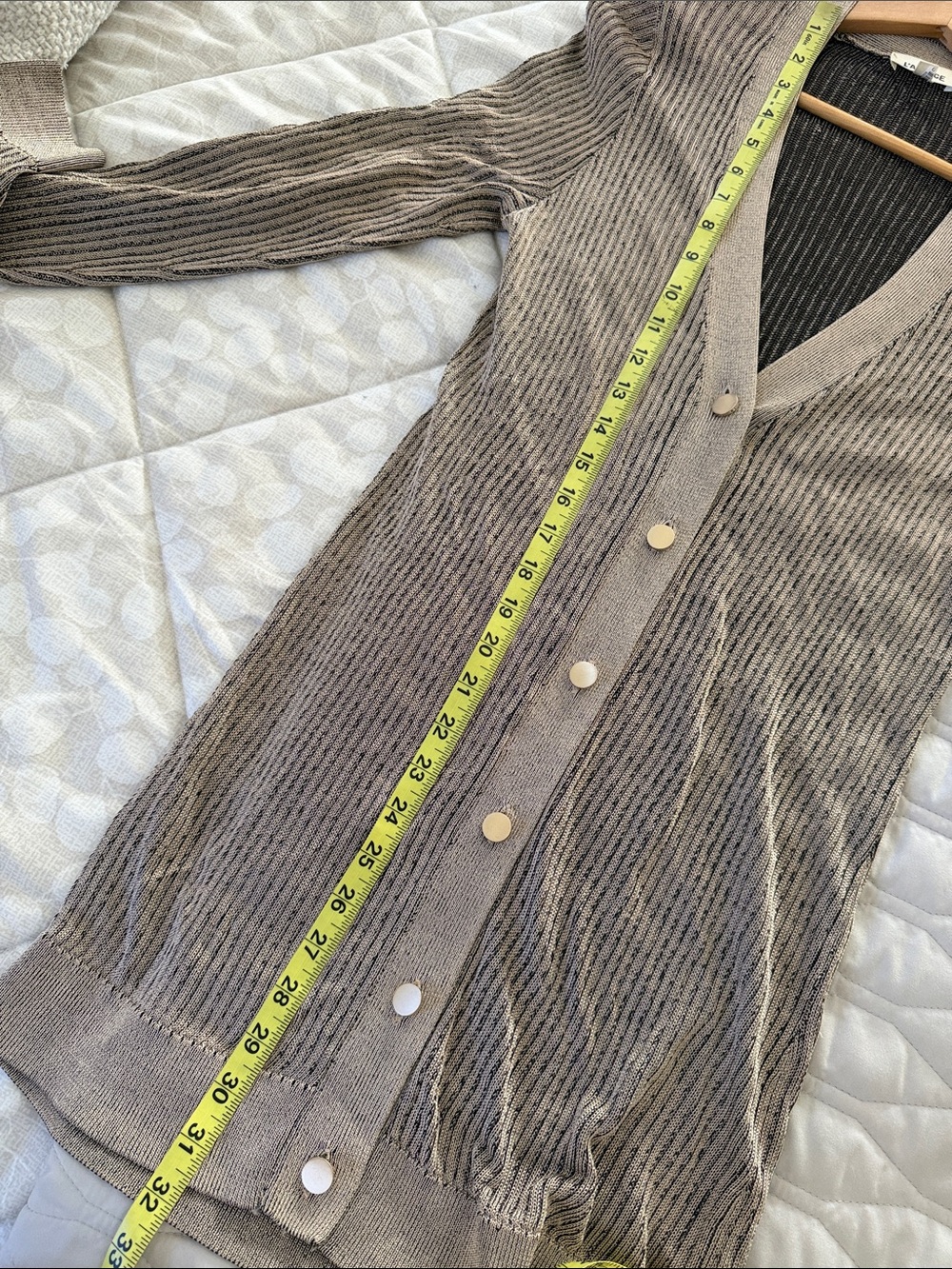 L'AGENCE  Millie Cardigan Long Ribbed Taupe Gold Metallic - Picture 8 of 10